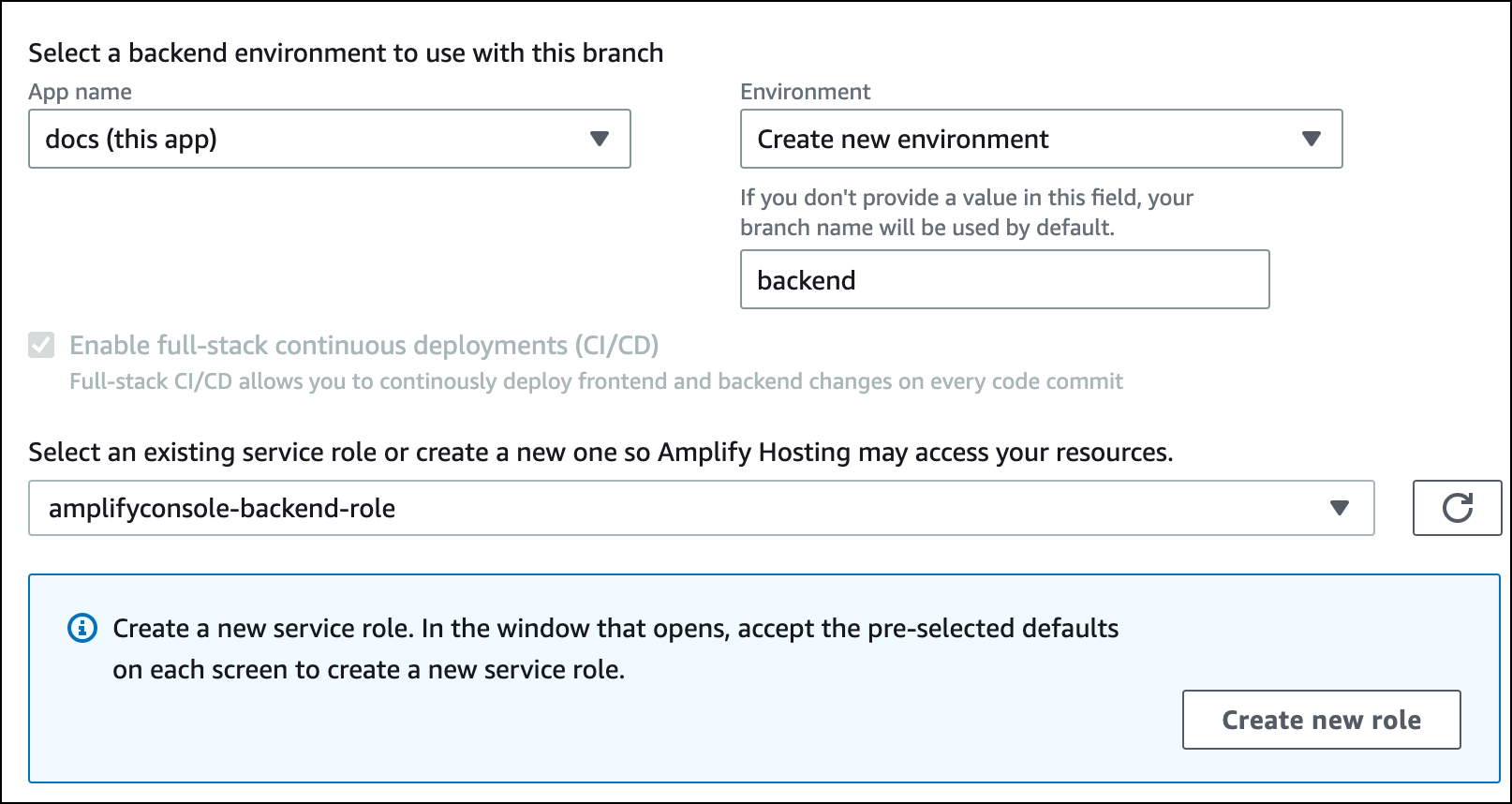 Screenshot dari bagian penerapan Backend di konsol Amplify.