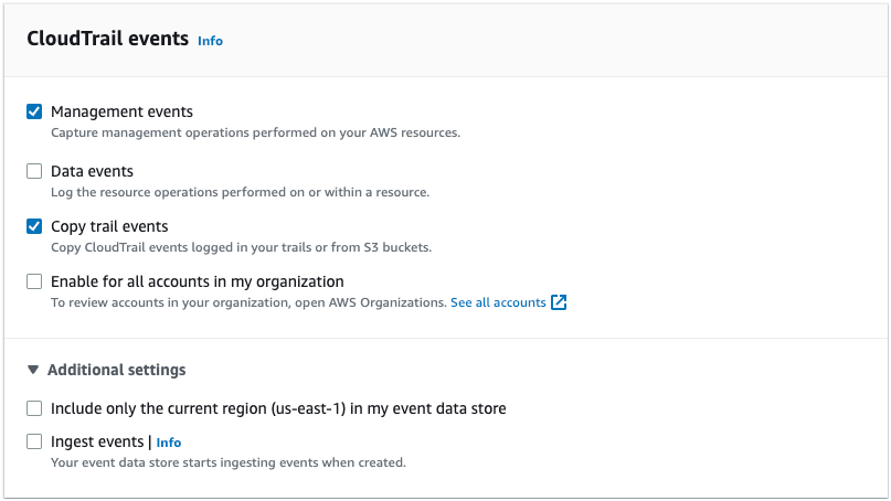 Pilih jenis CloudTrail acara untuk penyimpanan data acara Anda