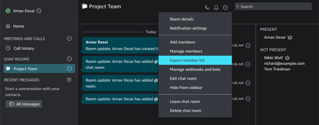 Contoh nama file: Amazon_Chime_Arnav Desai_Project_Team_room_member_list.csv