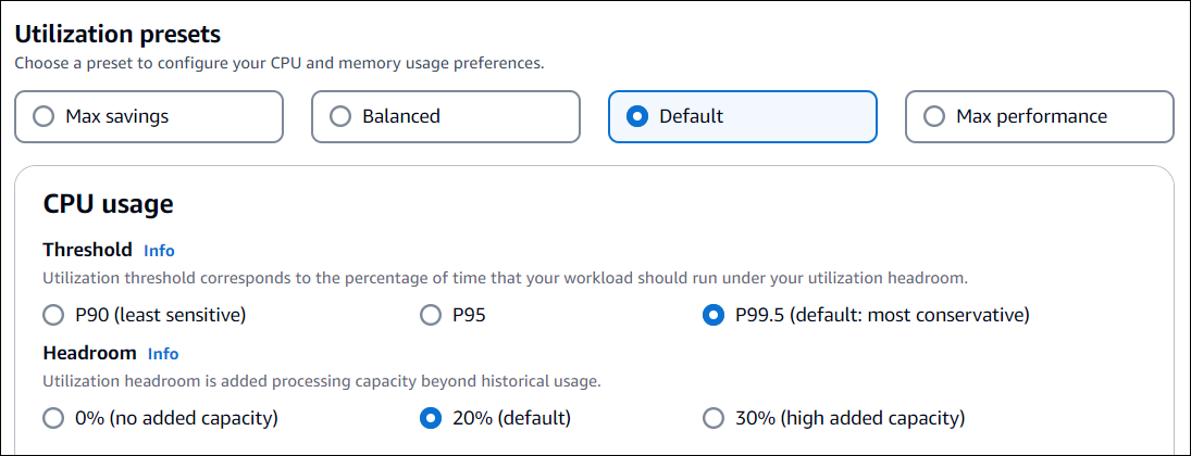 Pilih dari opsi preset