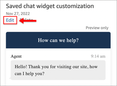 Halaman kustomisasi widget komunikasi yang disimpan, tombol edit.