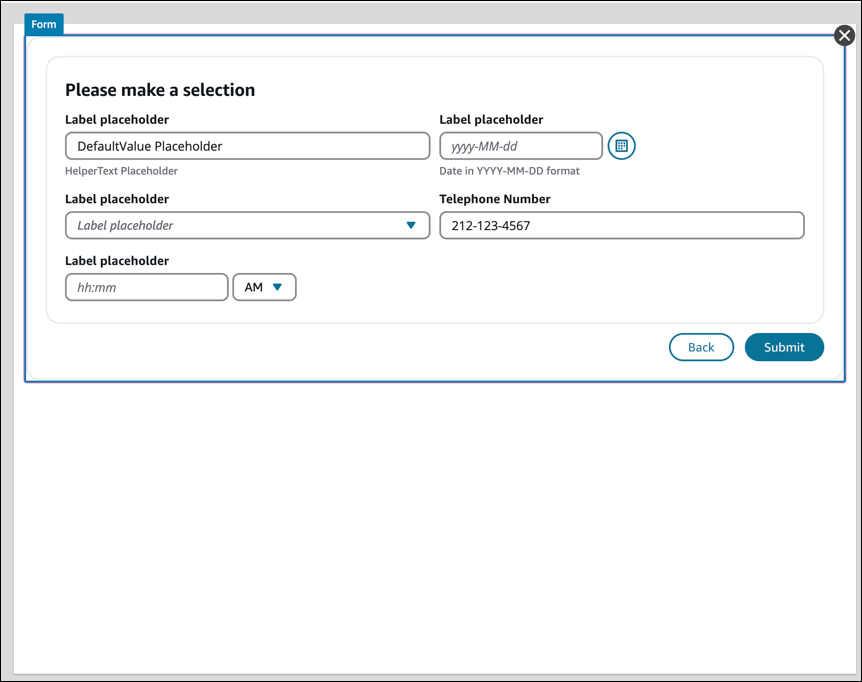 Komponen Formulir dengan label placeholder dan Tombol Kirim.