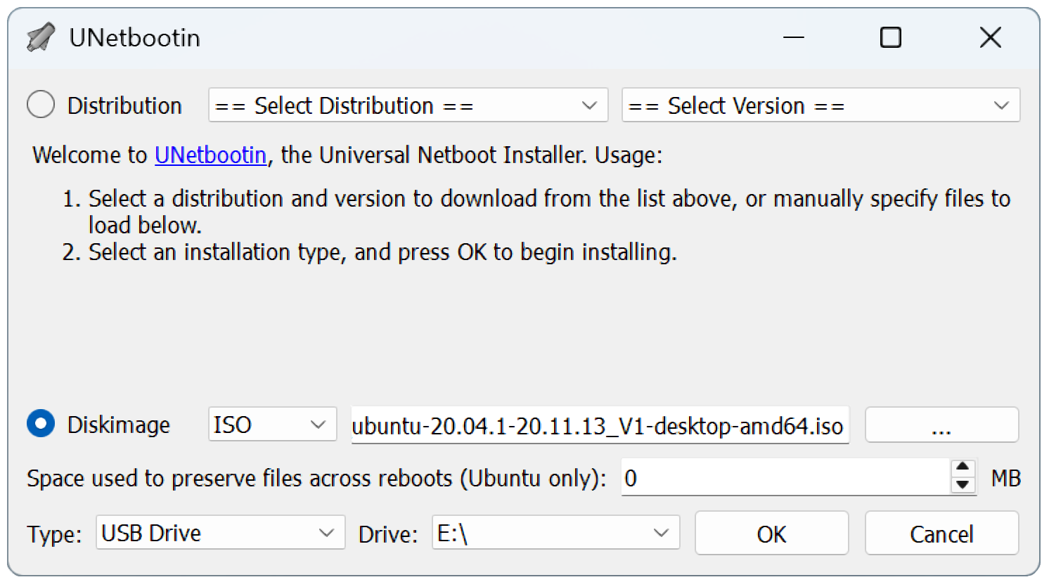
                                              Gambar: Atur file ISO untuk boot citra disk (Ubuntu). 
                                         