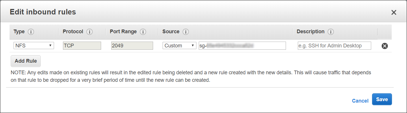 Edit halaman aturan masuk yang menampilkan aturan masuk yang dikonfigurasi.