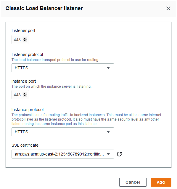 Konfigurasi Classic Load Balancer - menambahkan pendengar yang aman