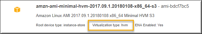 
              AMI dengan jenis virtualisasi HVM yang terdaftar pada konsol EC2
            