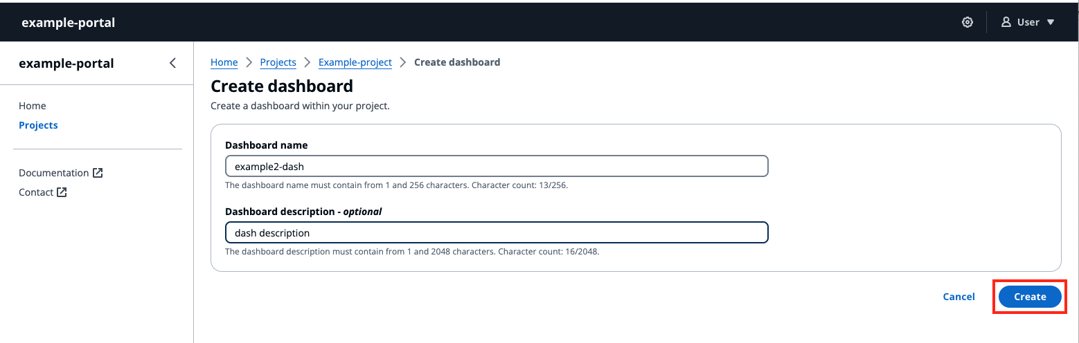Dasbor IoT Buat halaman dasbor dengan Create disorot.