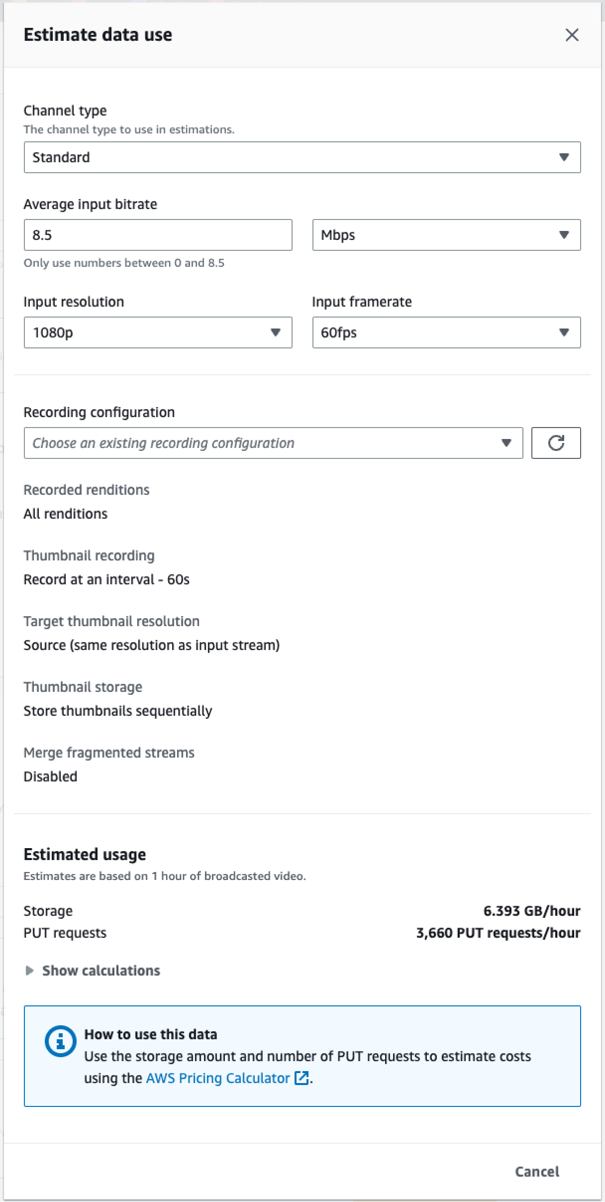 PilihPerkirakan penggunaan datauntuk menampilkan kalkulator penggunaan data.