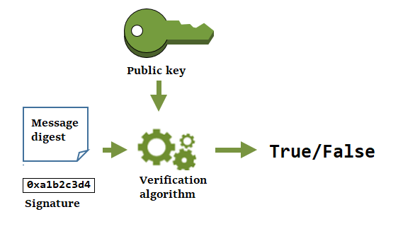 Memverifikasi tanda tangan kriptografi dengan kunci publik dalam pasangan kunci data di luar AWS KMS.