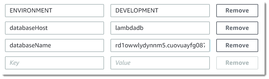 Variabel lingkungan di konsol Lambda.