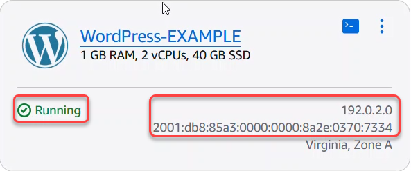 IP publik untuk sebuah instance di Lightsail.