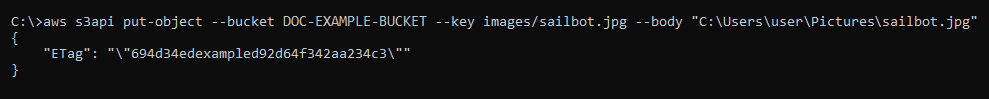 Hasil dari perintah AWS CLI put-object
