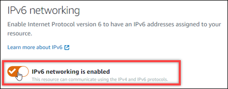 Nonaktifkan IPv6 di konsol Lightsail.