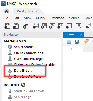 Opsi ekspor data MySQL Workbench