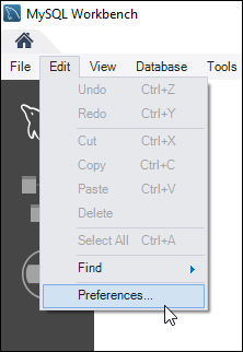 Menu Edit MySQL Workbench