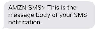 Text message notification from AMZN SMS displaying the body of an SMS notification.