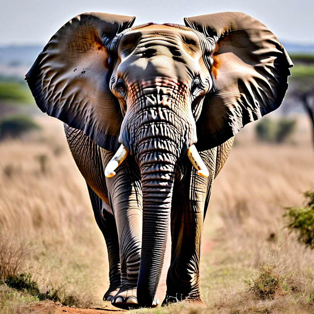 Gambar tersebut menggambarkan seekor gajah dalam gaya fotorealisme.