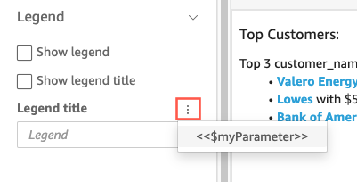 Gambar Legenda tab di panel Format visual dengan tiga titik di sebelah kanan Edit judul legenda dilingkari merah.