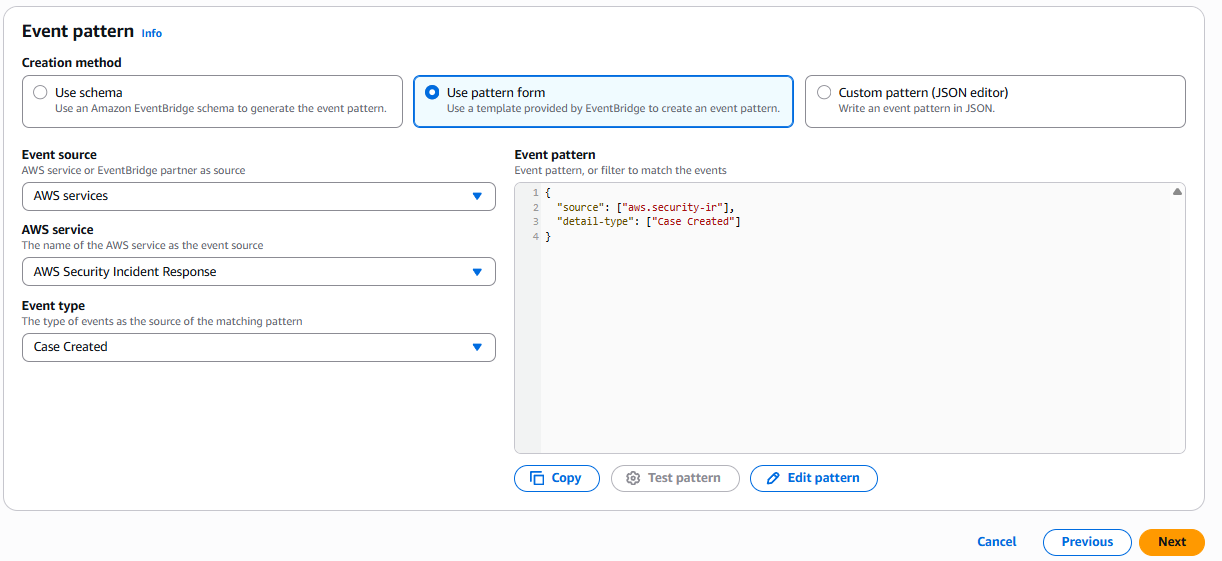 AWS layanan mengirim acara ke bus acara EventBridge default. Jika acara cocok dengan pola acara aturan, EventBridge kirimkan acara ke target yang ditentukan untuk aturan tersebut.