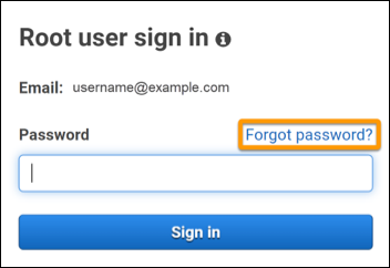 Lupa tautan kata sandi yang disorot pada AWS Management Console halaman.