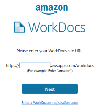 Layar login yang muncul saat Anda keluar dari Amazon WorkDocs Drive.