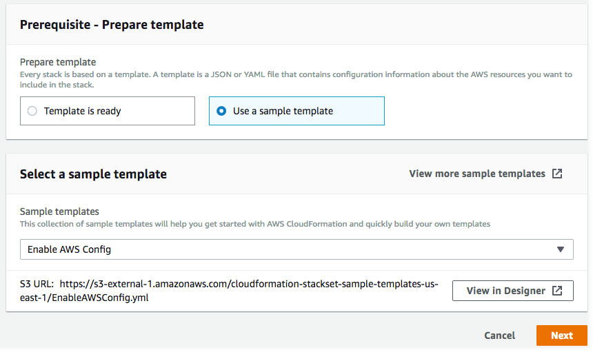 
                                StackSets sample Enable AWS Config template
                            