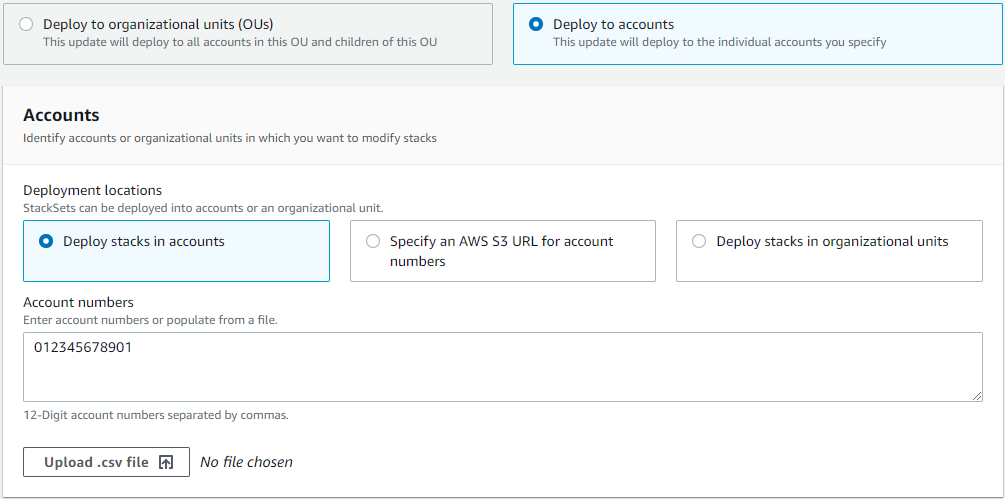 
                                            Deploy parameter overrides to select accounts in
                                                your organization.
                                        
