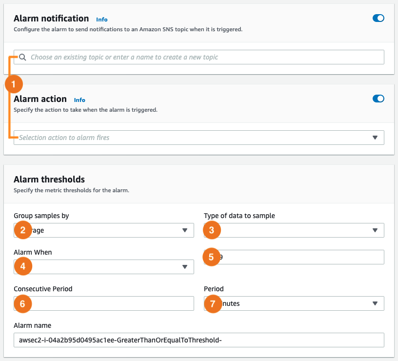 
              Manage Cloudwatch alarms page.
            