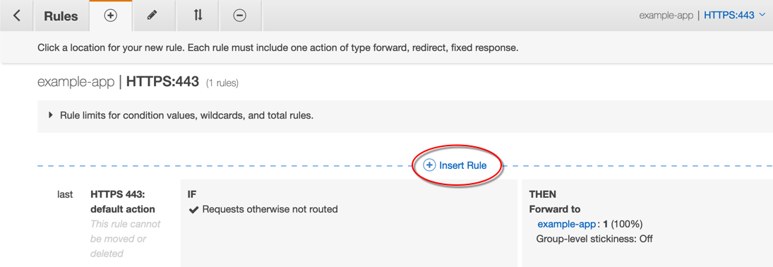 
                        Insert rule in a load balancer in the Amazon EC2 console.
                    