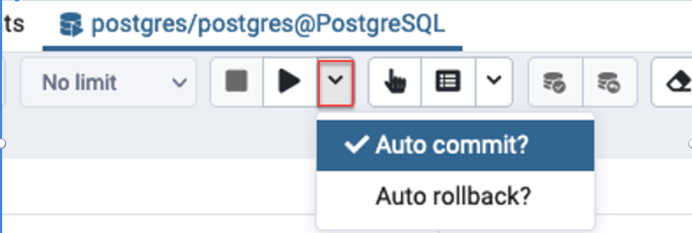 In pgadmin, choose AUTOCOMMIT to turn it on.