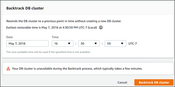 Backtrack DB cluster