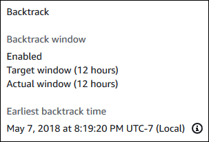 Backtrack details for a DB cluster