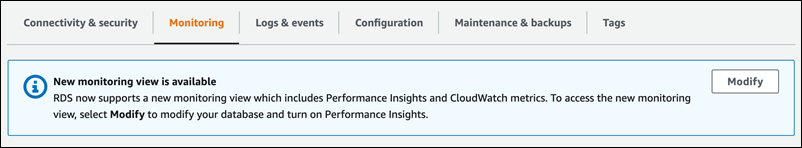 
                        Modify DB instance to turn on Performance Insights.
                    