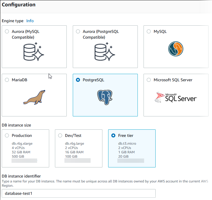 Create database page.