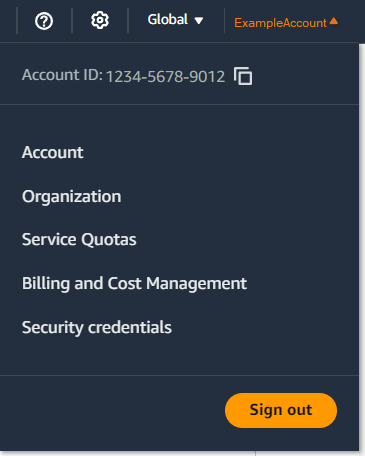 
                  Security credentials in the navigation menu
               