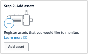 Step 2: Add assets interface with an icon and an Add asset button.