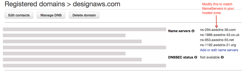 
                     Screenshot of the Registered domains section of the Route 53
                        console.
                  