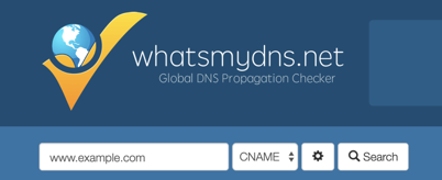 The whatsmydns.net application, where you enter the name of a website to check.