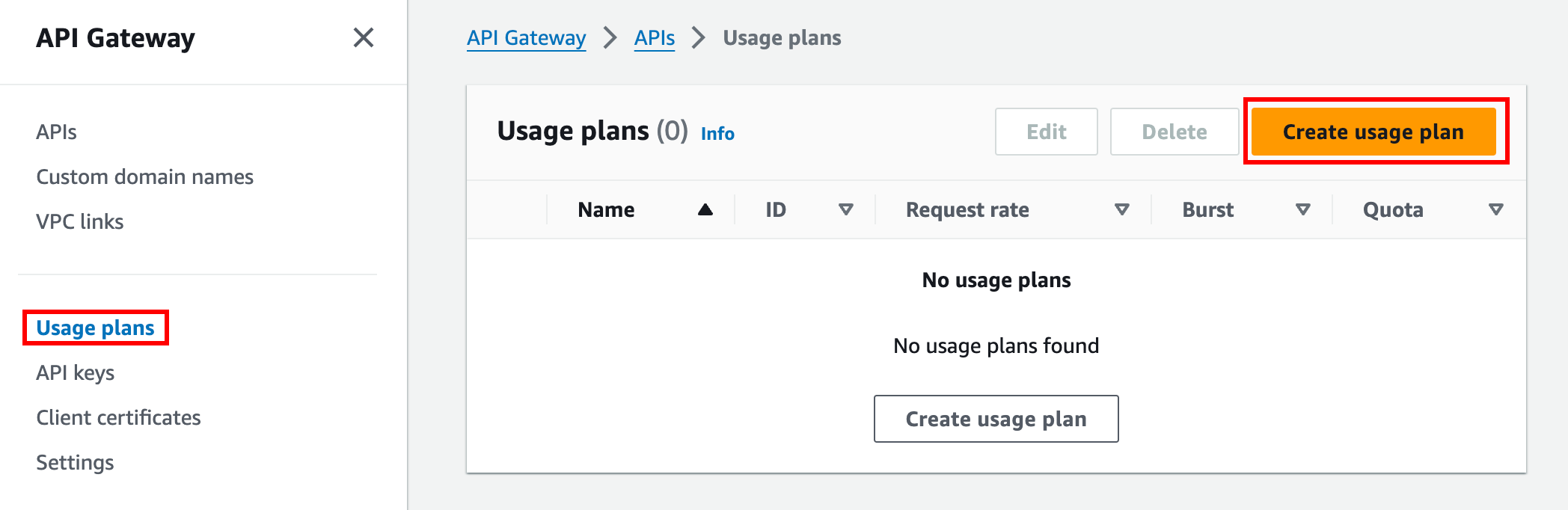 
                      API usage plan entities
                    