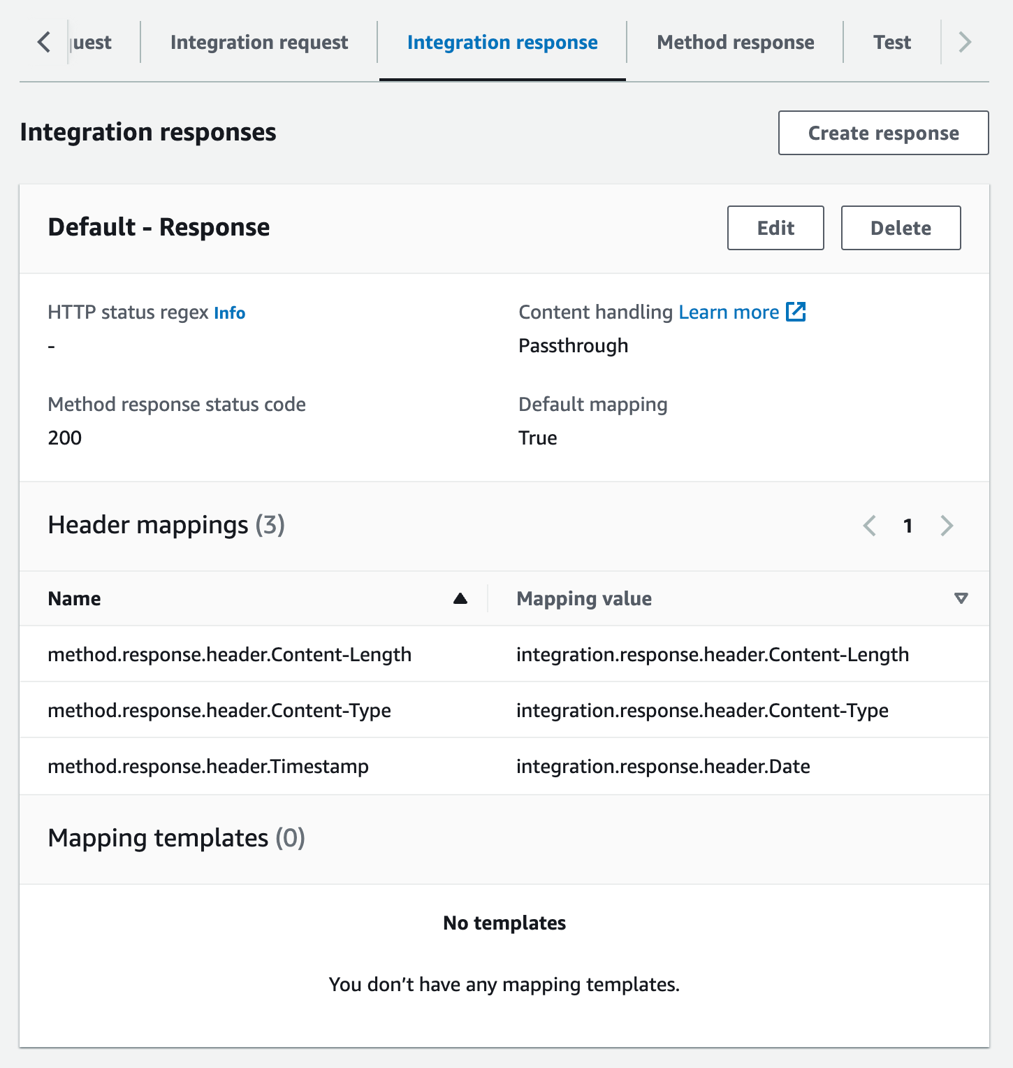 
                Map integration response headers to method response headers
              