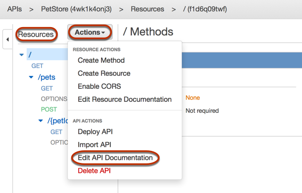 
                    Edit documentation for the API entity in the API Gateway console
                