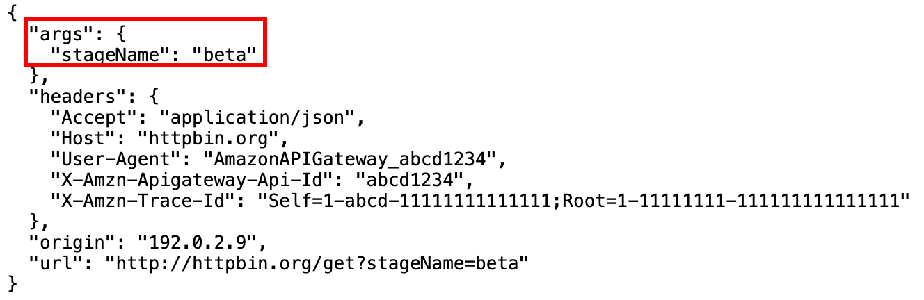 
                  Response from the API's GET method using a proxy for an HTTP endpoint with the
                    url stage variable in the beta stage
                