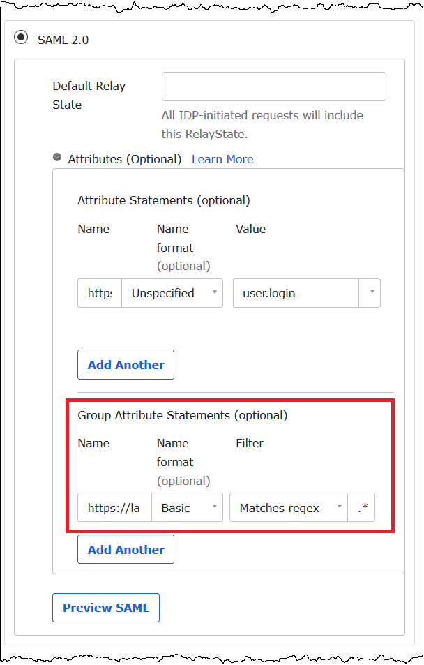 
                        Adding a group Lake Formation URL attribute to the Okta application.
                    