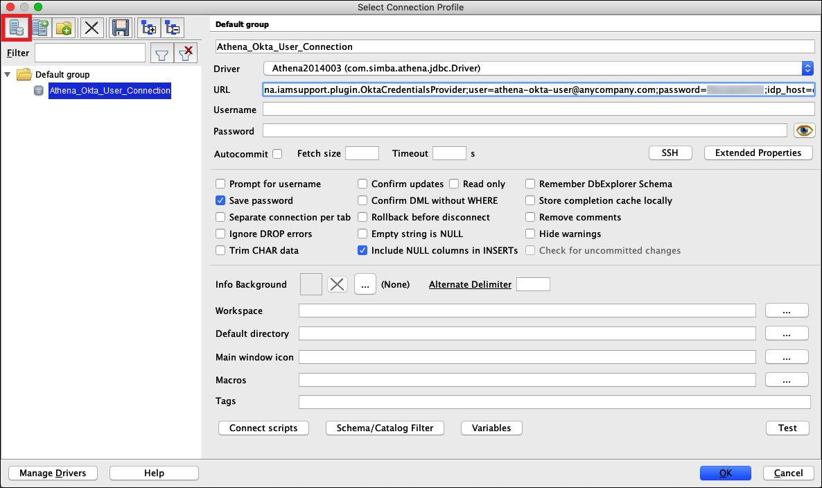 
                        A connection profile in SQL Workbench.
                    