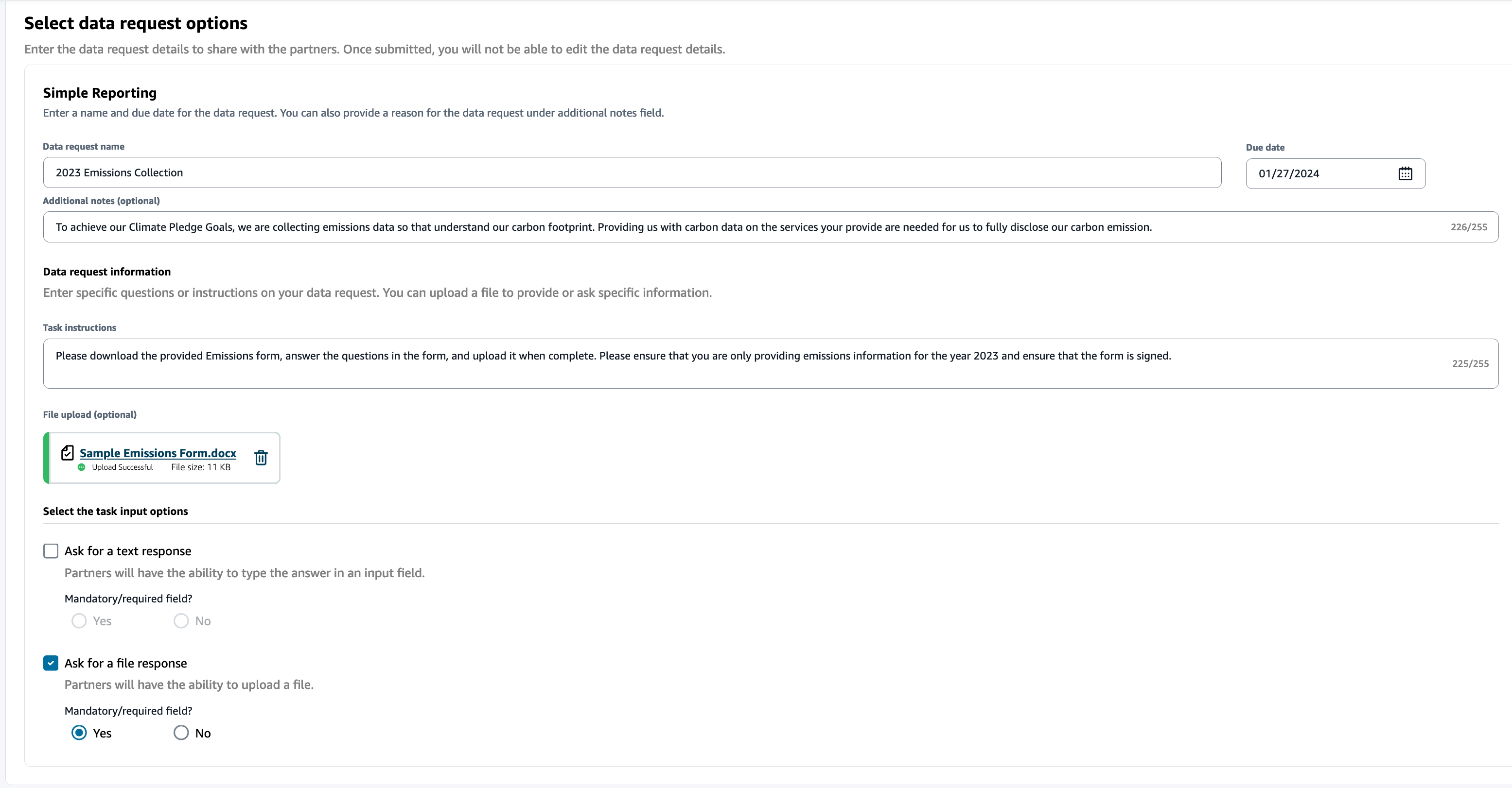 Collect emissions data example