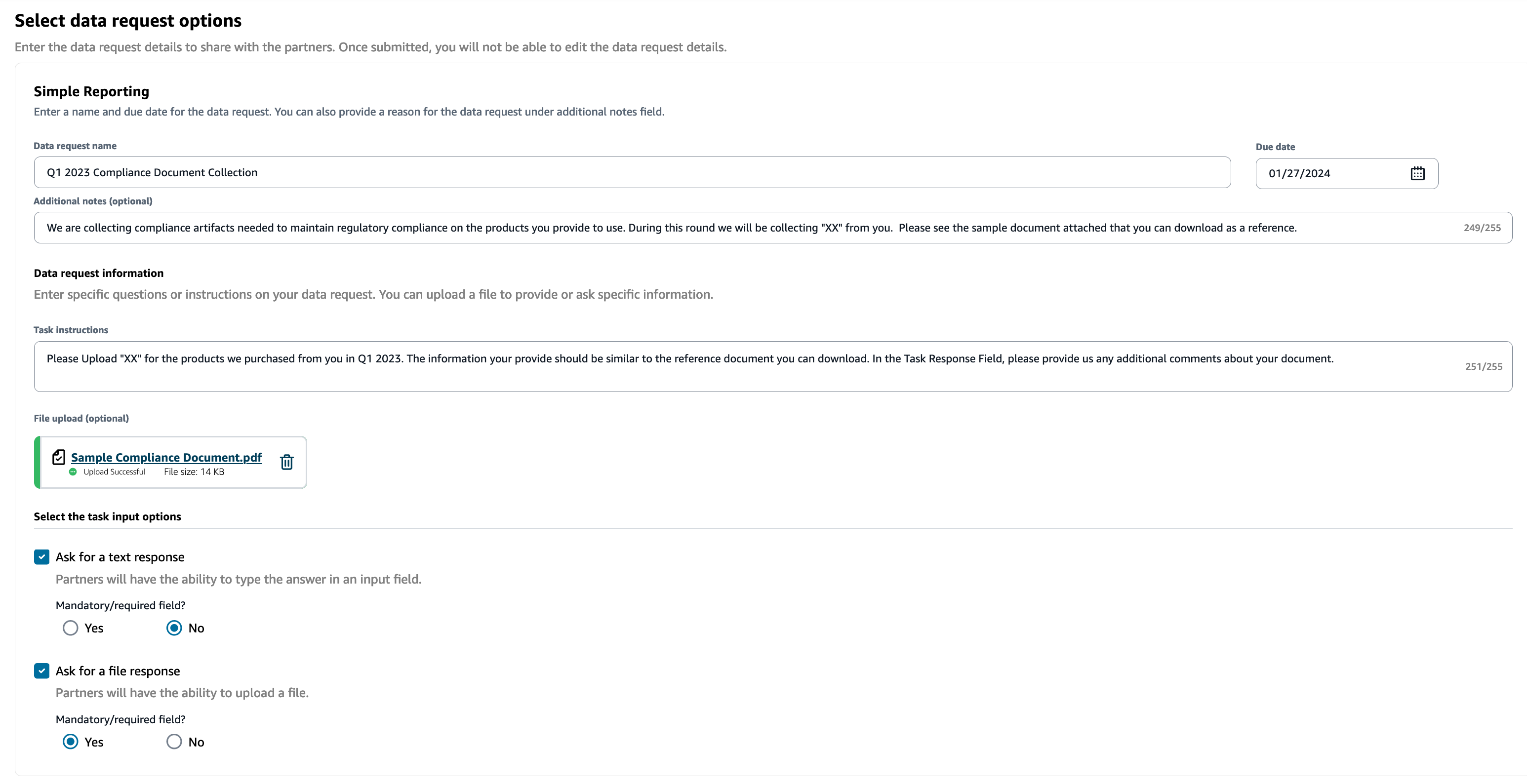 Collect compliance documents example