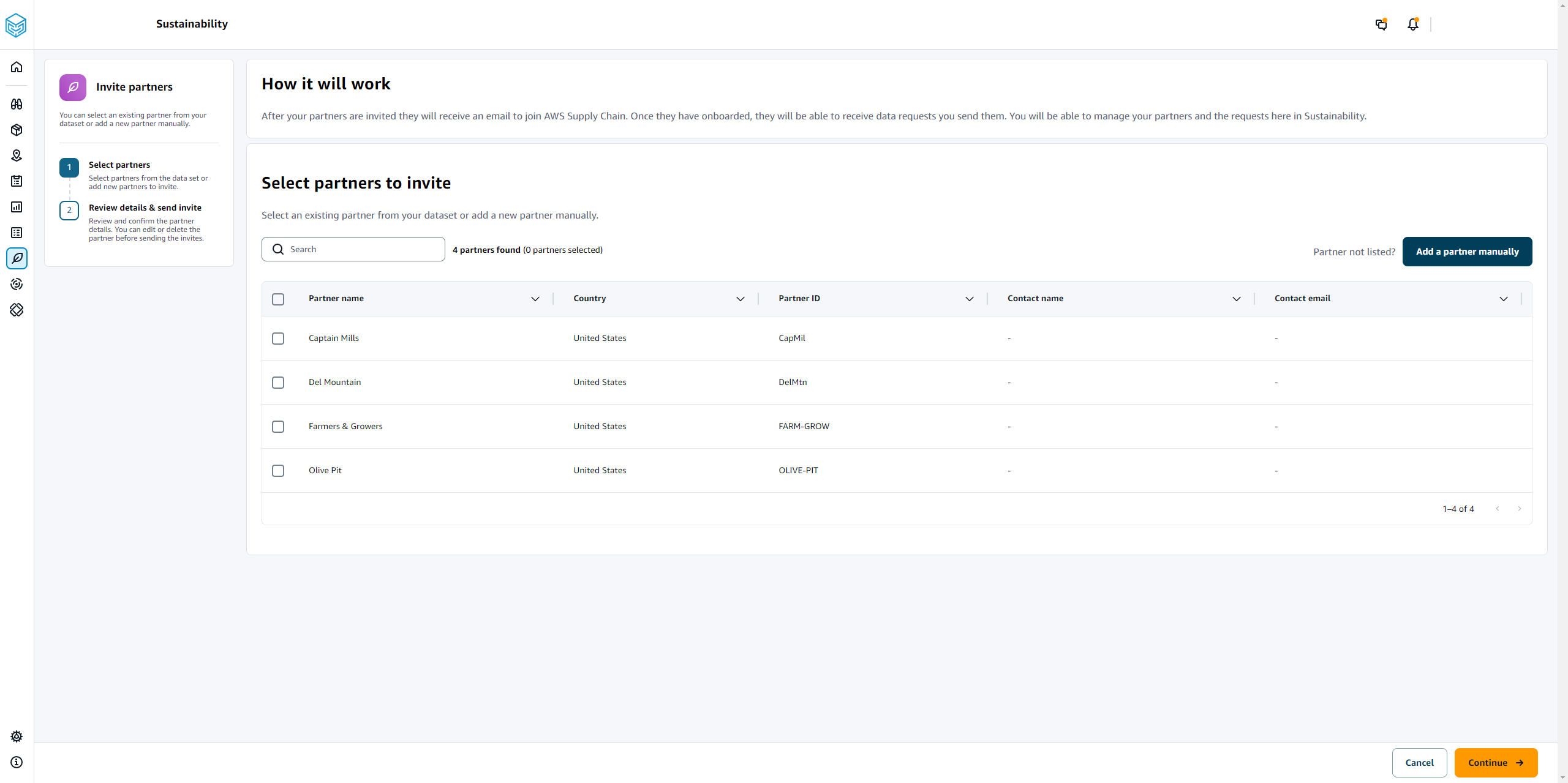 Inviting partners from the dataset