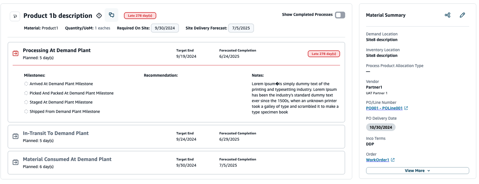 Comments feature on the Procurement page