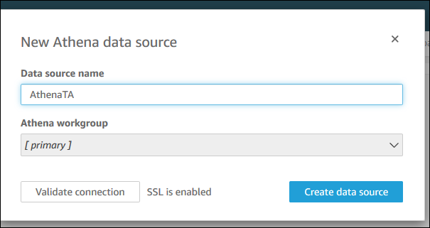 Screenshot of a new data source in the Amazon QuickSight console.