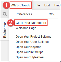 
            Opening the AWS Cloud9 dashboard
         